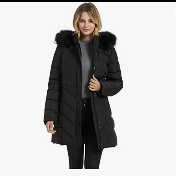 NWT BINACL Winter Parka Puffer Faux Fur Hooded Coat Jacket Warm Black Small - Picture 2 of 16